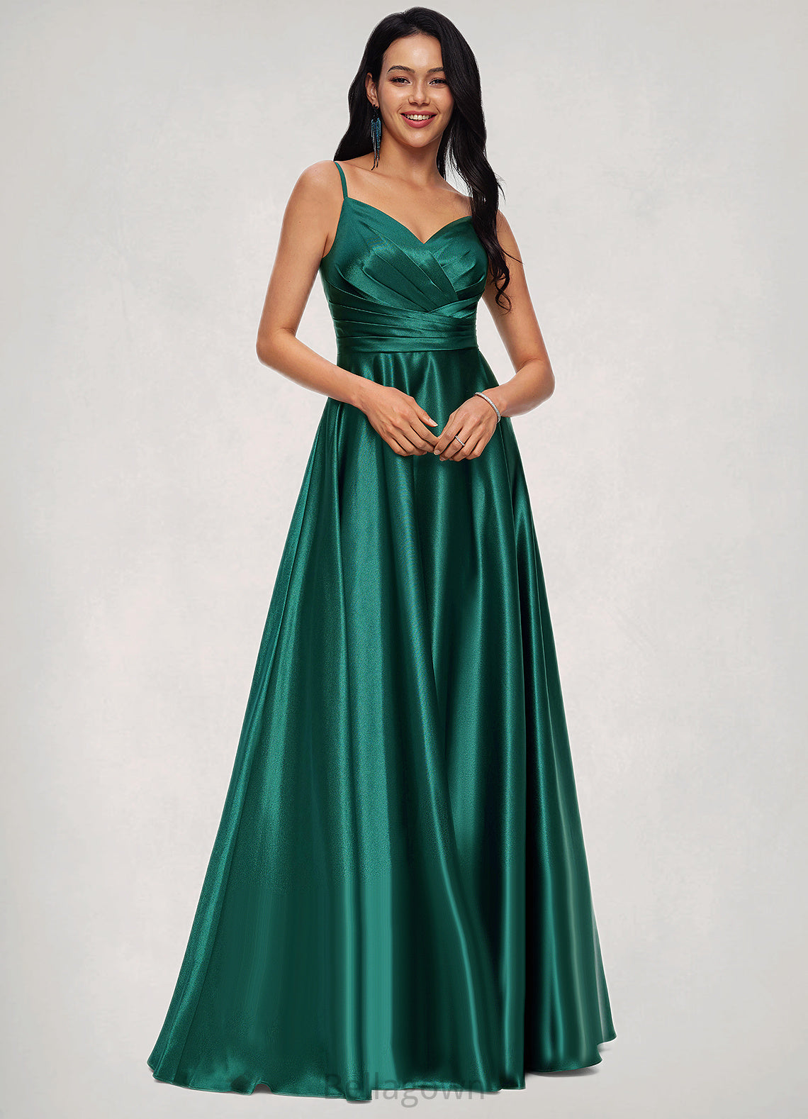 Gretchen A-line V-Neck Floor-Length Stretch Satin Prom Dresses DNP0022211