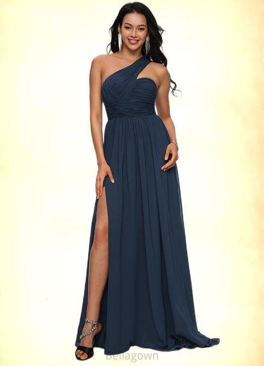 Faith A-line Asymmetrical Sweep Train Chiffon Prom Dresses With Pleated DNP0022212