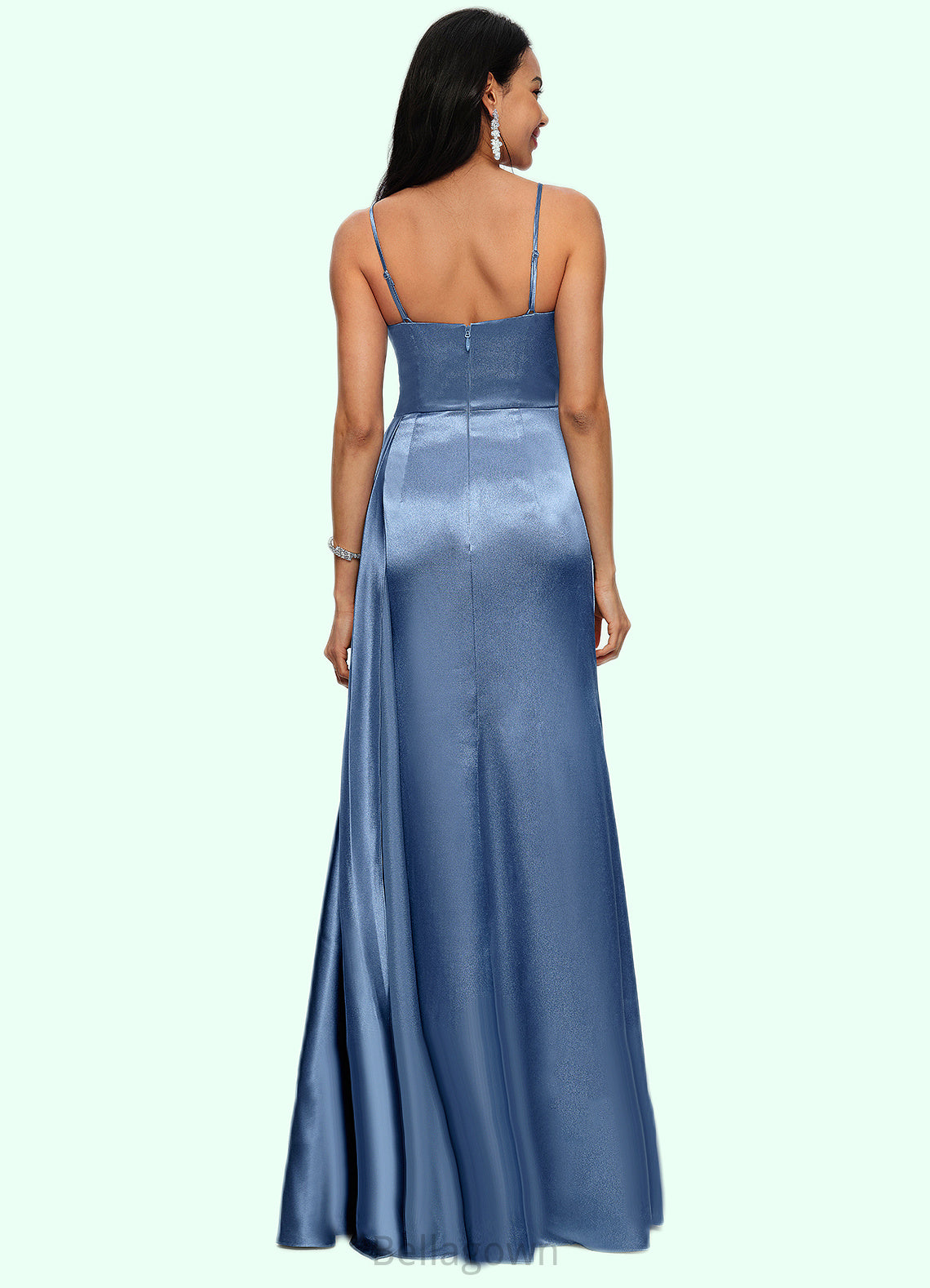 Harmony Sheath/Column V-Neck Floor-Length Stretch Satin Prom Dresses With Pleated DNP0022214