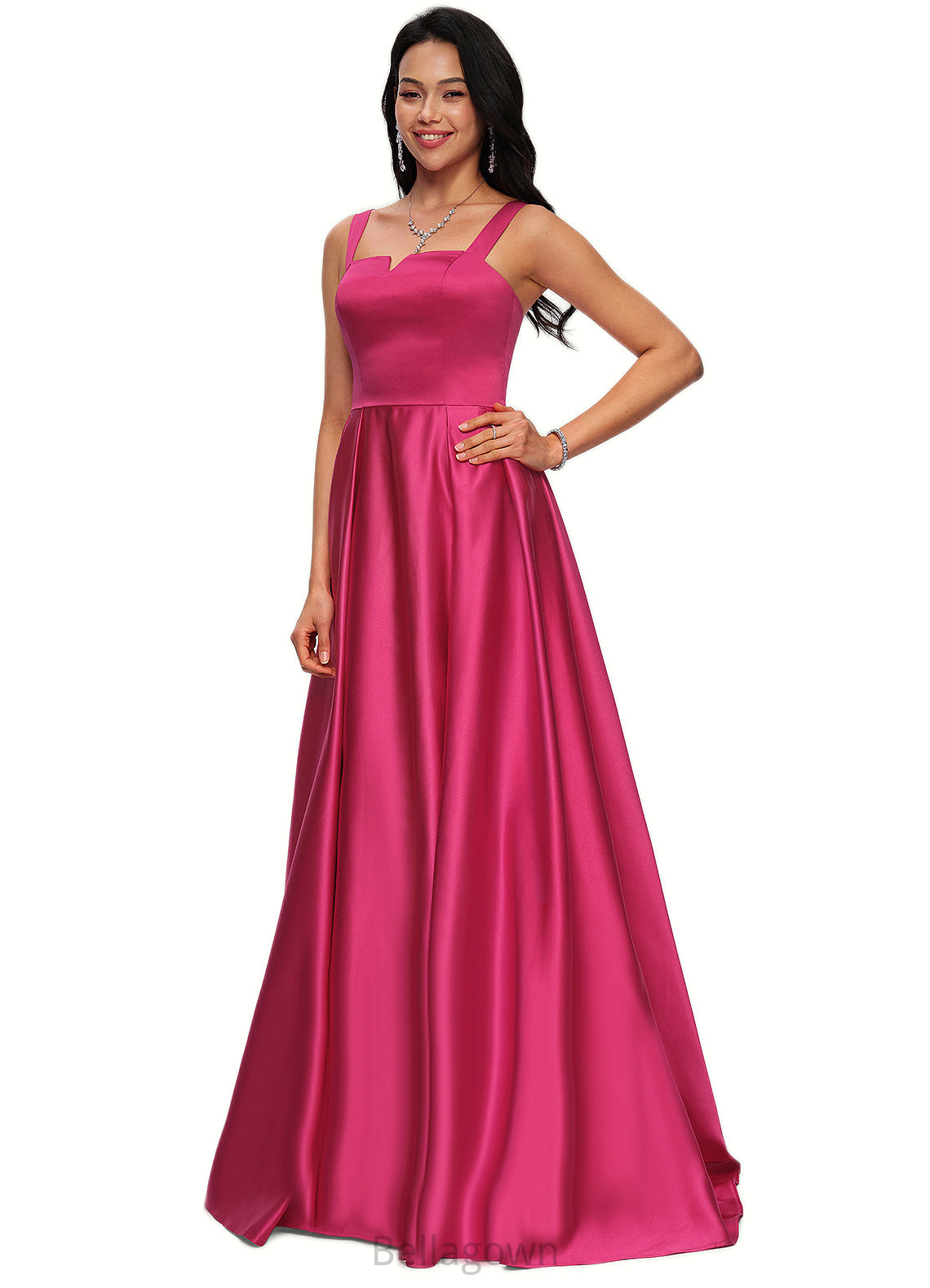 Mariah Ball-Gown/Princess V-Neck Sweep Train Satin Prom Dresses DNP0022215