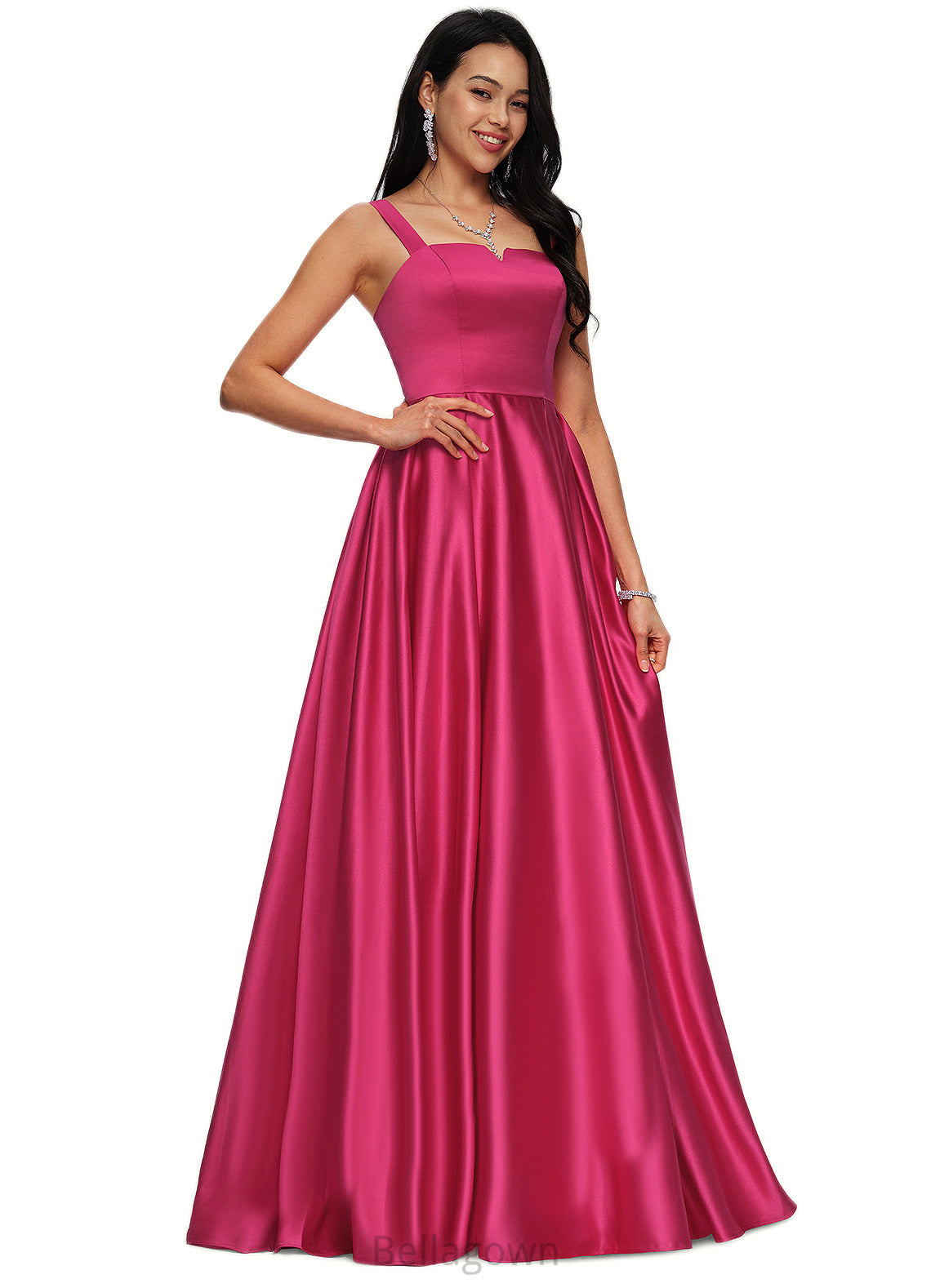 Mariah Ball-Gown/Princess V-Neck Sweep Train Satin Prom Dresses DNP0022215