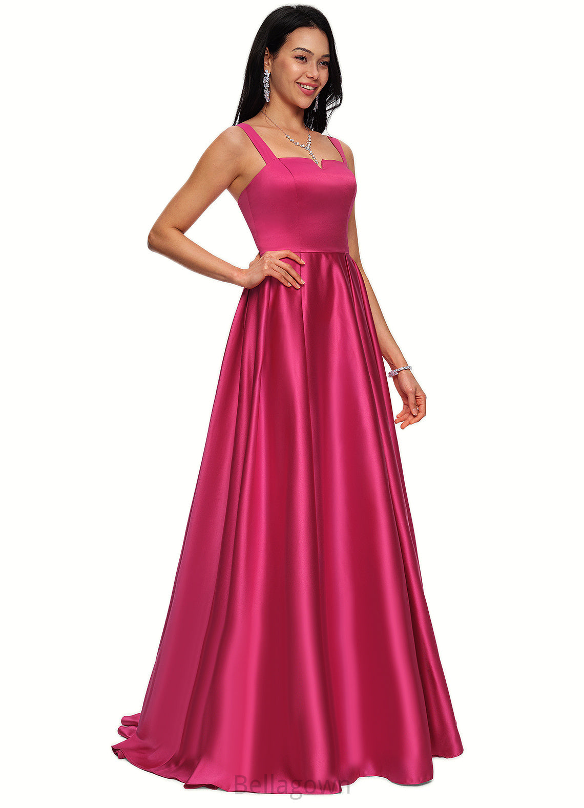 Mariah Ball-Gown/Princess V-Neck Sweep Train Satin Prom Dresses DNP0022215