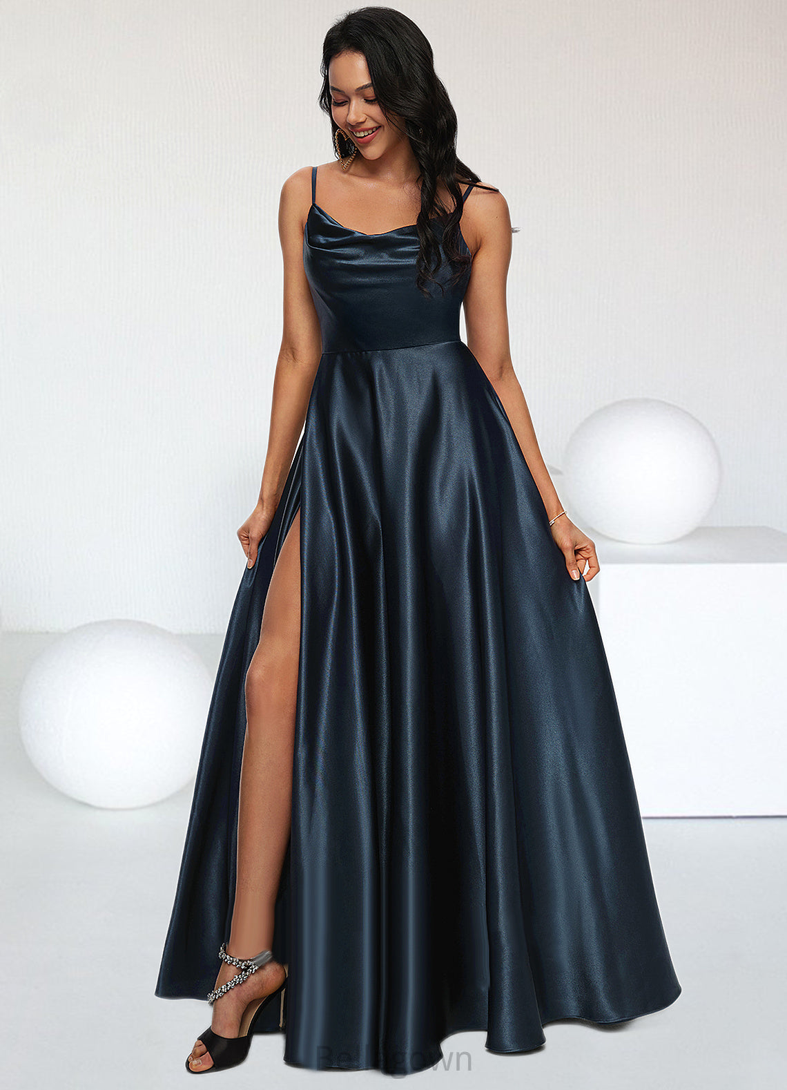 Mila A-line Cowl Floor-Length Stretch Satin Prom Dresses DNP0022216