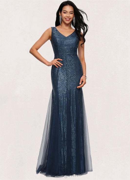 Shelby Sheath/Column V-Neck Floor-Length Sequin Prom Dresses DNP0022218