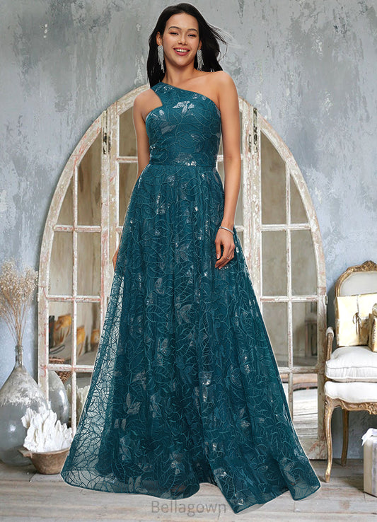 Victoria A-line Asymmetrical Floor-Length Lace Prom Dresses With Sequins DNP0022219