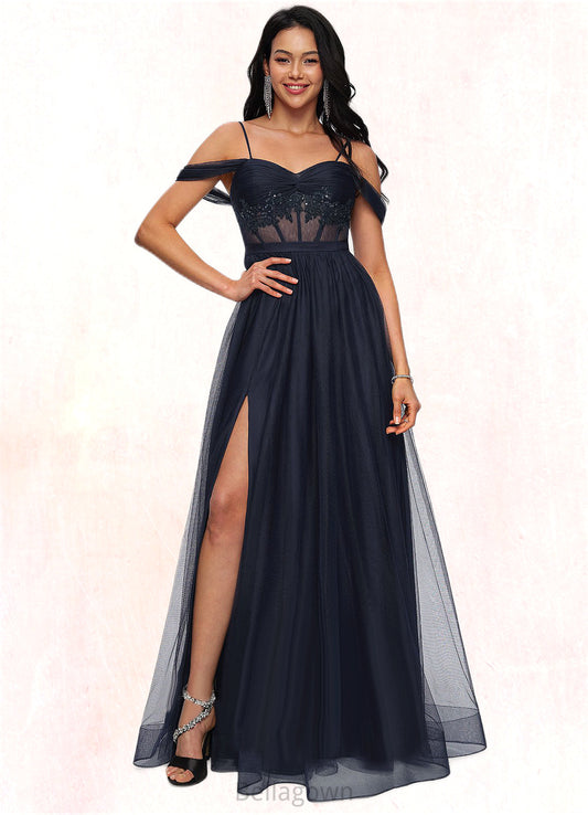 Eden Ball-Gown/Princess Off the Shoulder Floor-Length Tulle Prom Dresses With Appliques Lace Sequins DNP0022221