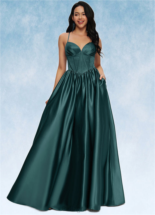 Piper Ball-Gown/Princess V-Neck Floor-Length Satin Prom Dresses With Pleated DNP0022230