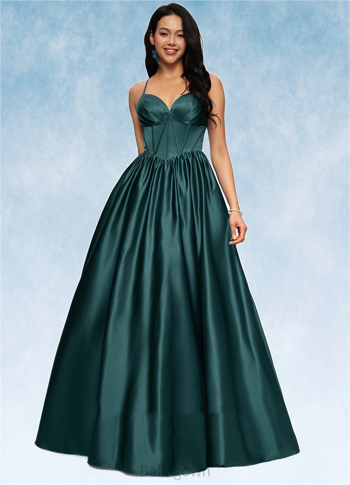 Piper Ball-Gown/Princess V-Neck Floor-Length Satin Prom Dresses With Pleated DNP0022230