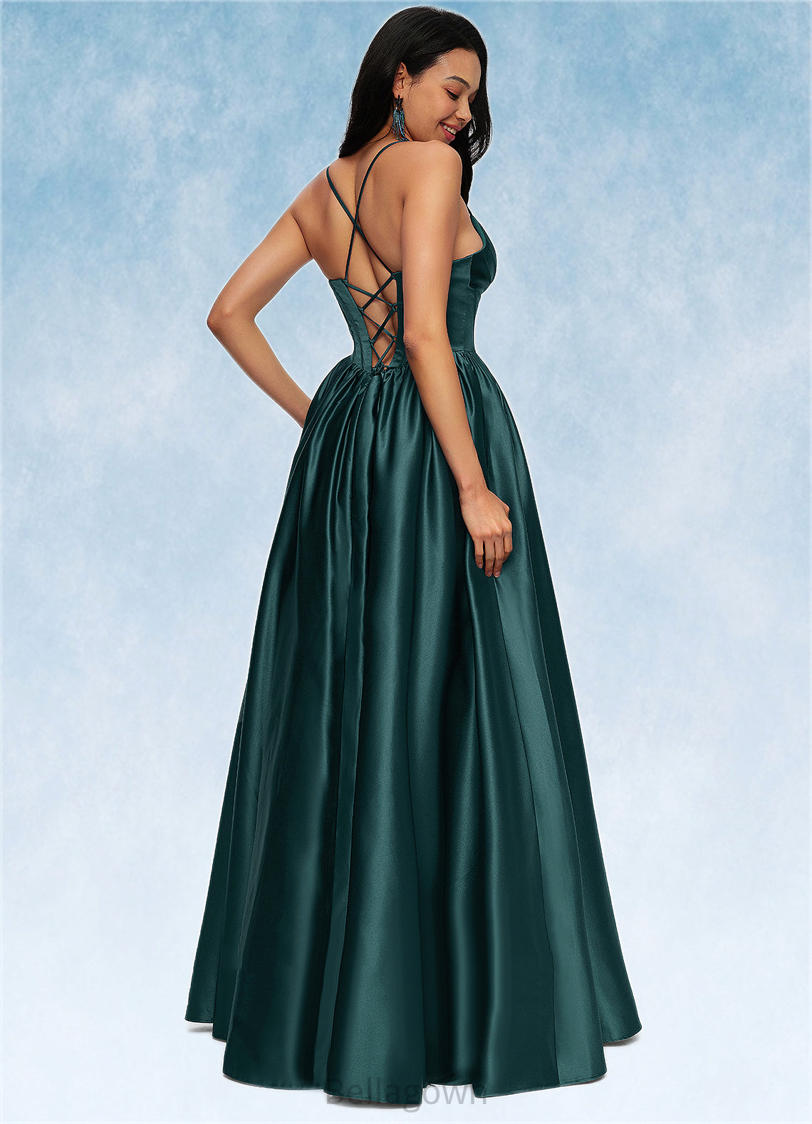 Piper Ball-Gown/Princess V-Neck Floor-Length Satin Prom Dresses With Pleated DNP0022230