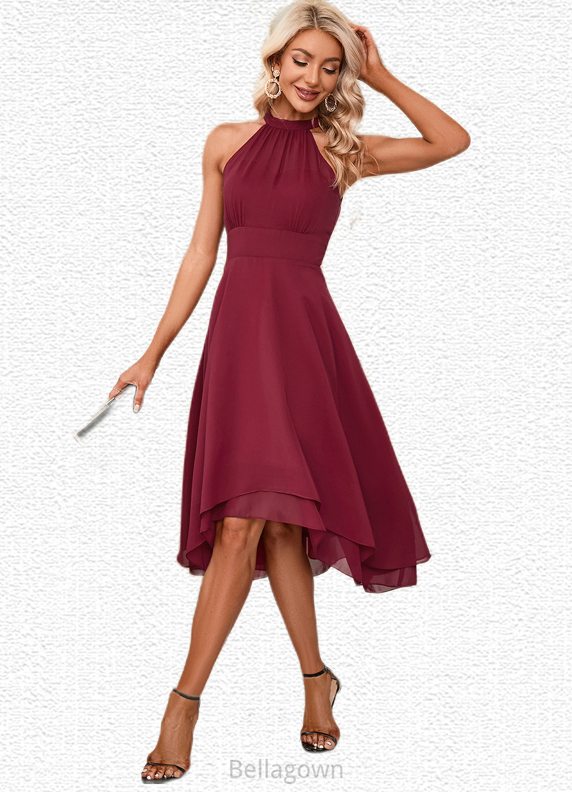 Macie High Neck Elegant A-line Chiffon Asymmetrical Dresses DNP0022253