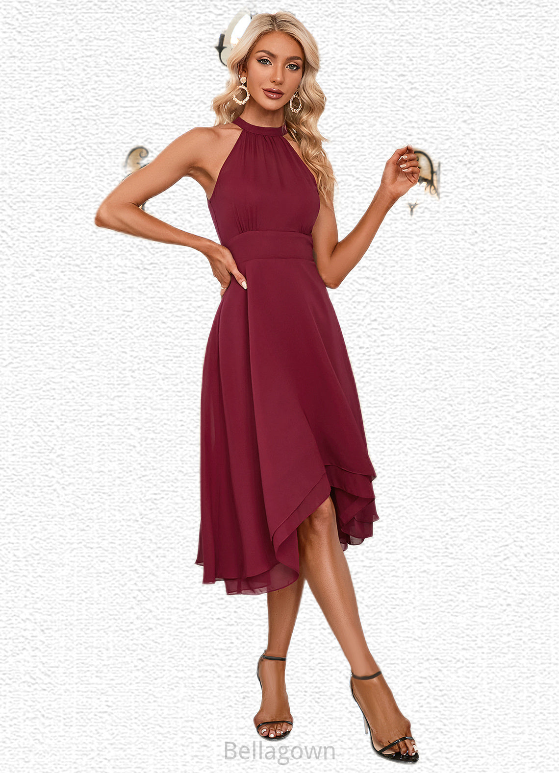 Macie High Neck Elegant A-line Chiffon Asymmetrical Dresses DNP0022253