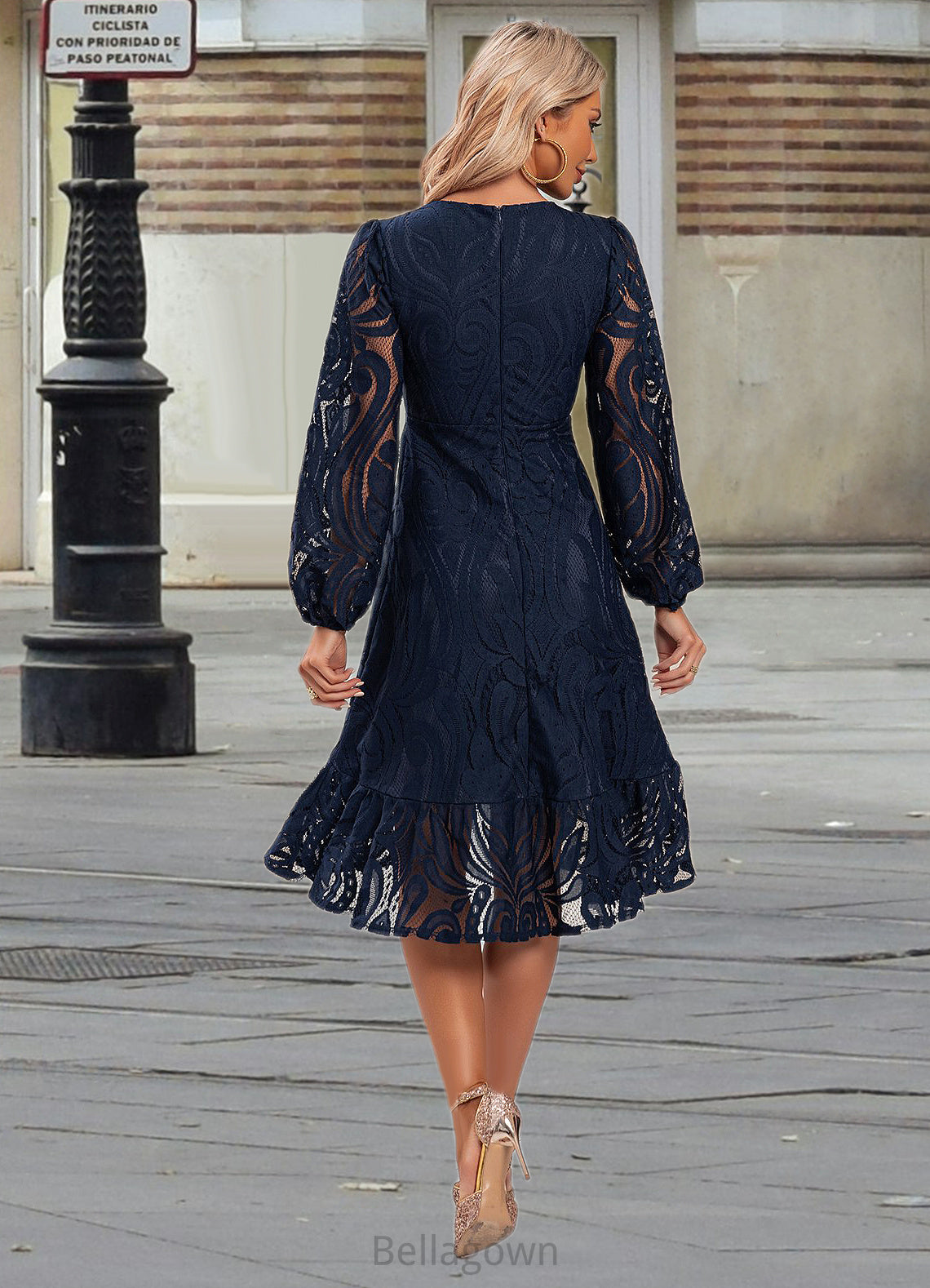 Susan Jacquard V-Neck Elegant A-line Lace Midi Dresses DNP0022269