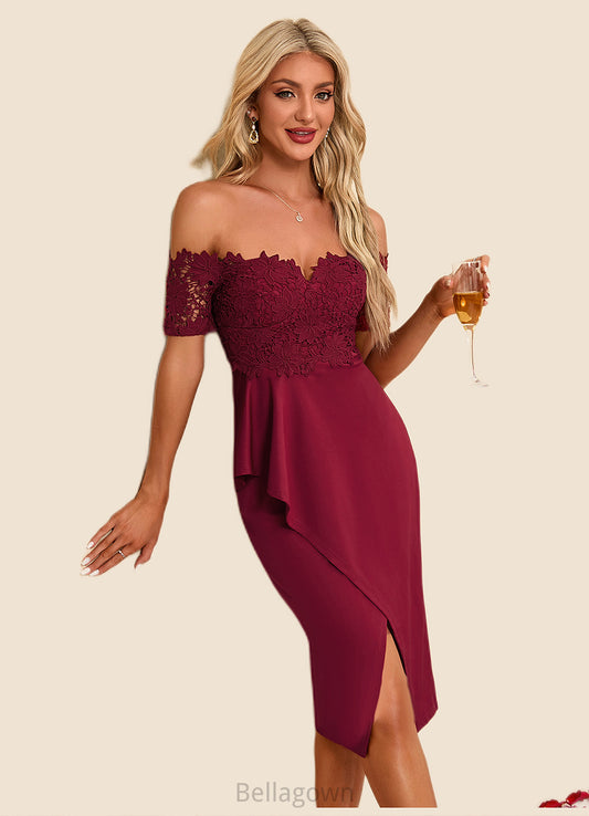 Yareli Flower Ruffle Off the Shoulder Elegant Sheath/Column Lace Polyester Asymmetrical Dresses DNP0022276