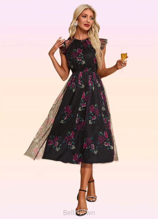 Asia Floral Print Scoop Elegant A-line Tulle Midi Dresses DNP0022277