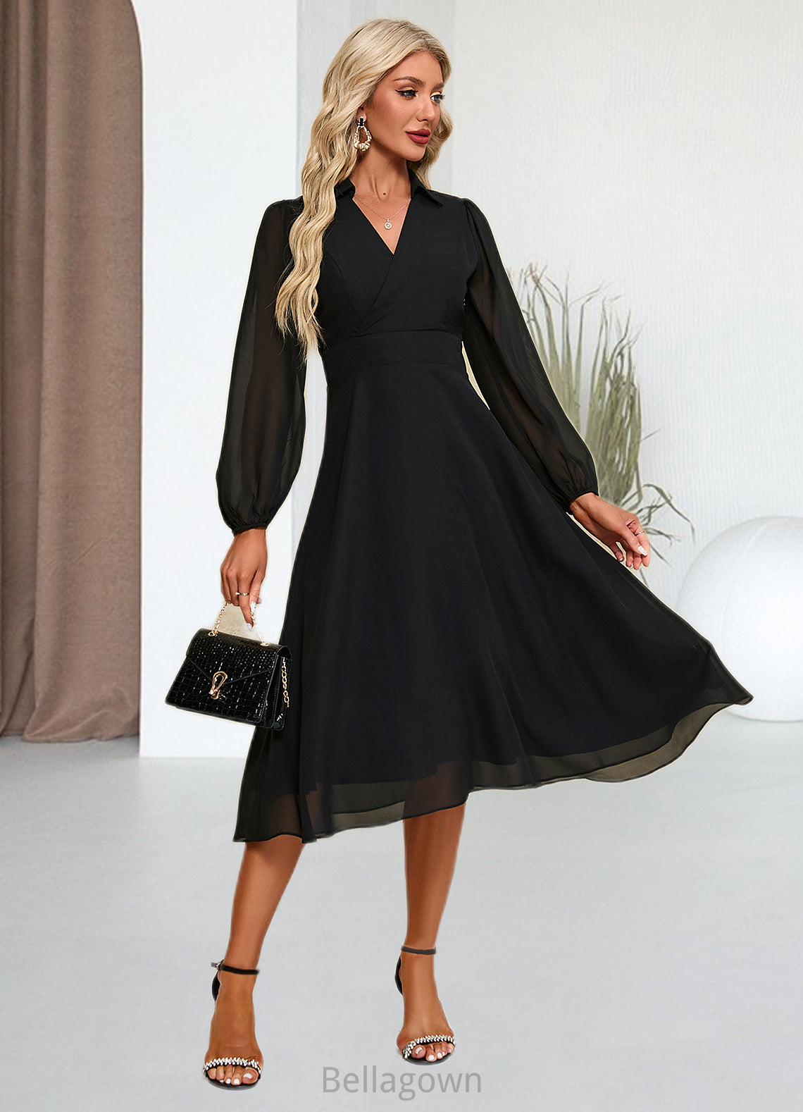 Maisie V-Neck Elegant A-line Chiffon Midi Dresses DNP0022291