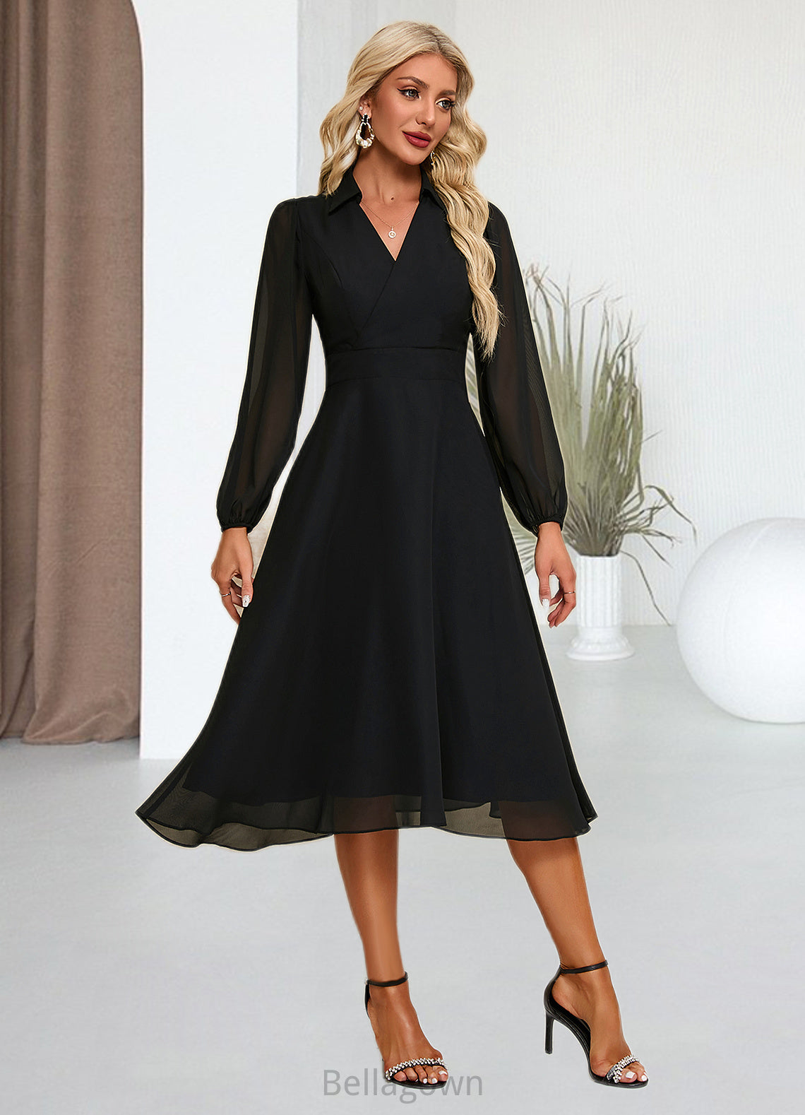 Maisie V-Neck Elegant A-line Chiffon Midi Dresses DNP0022291