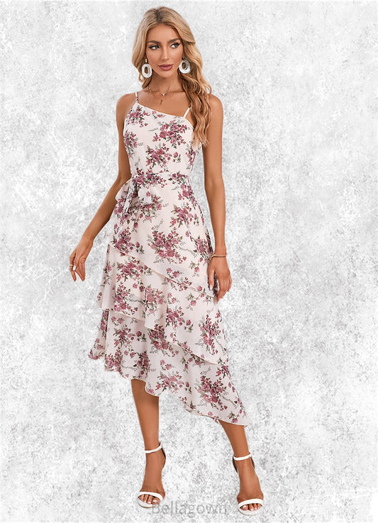 Skyler Floral Print Asymmetrical Elegant A-line Chiffon Asymmetrical Dresses DNP0022338