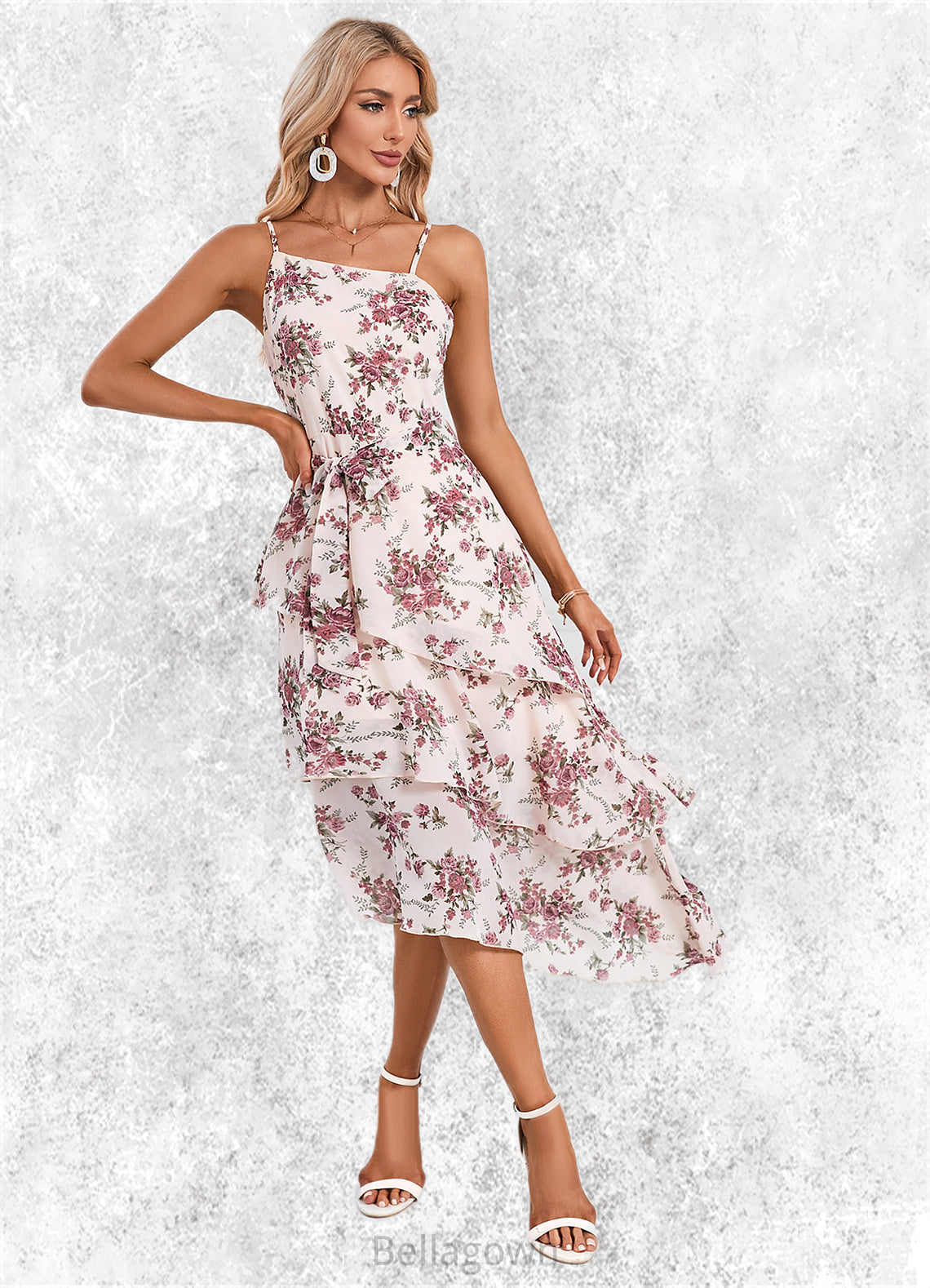 Skyler Floral Print Asymmetrical Elegant A-line Chiffon Asymmetrical Dresses DNP0022338