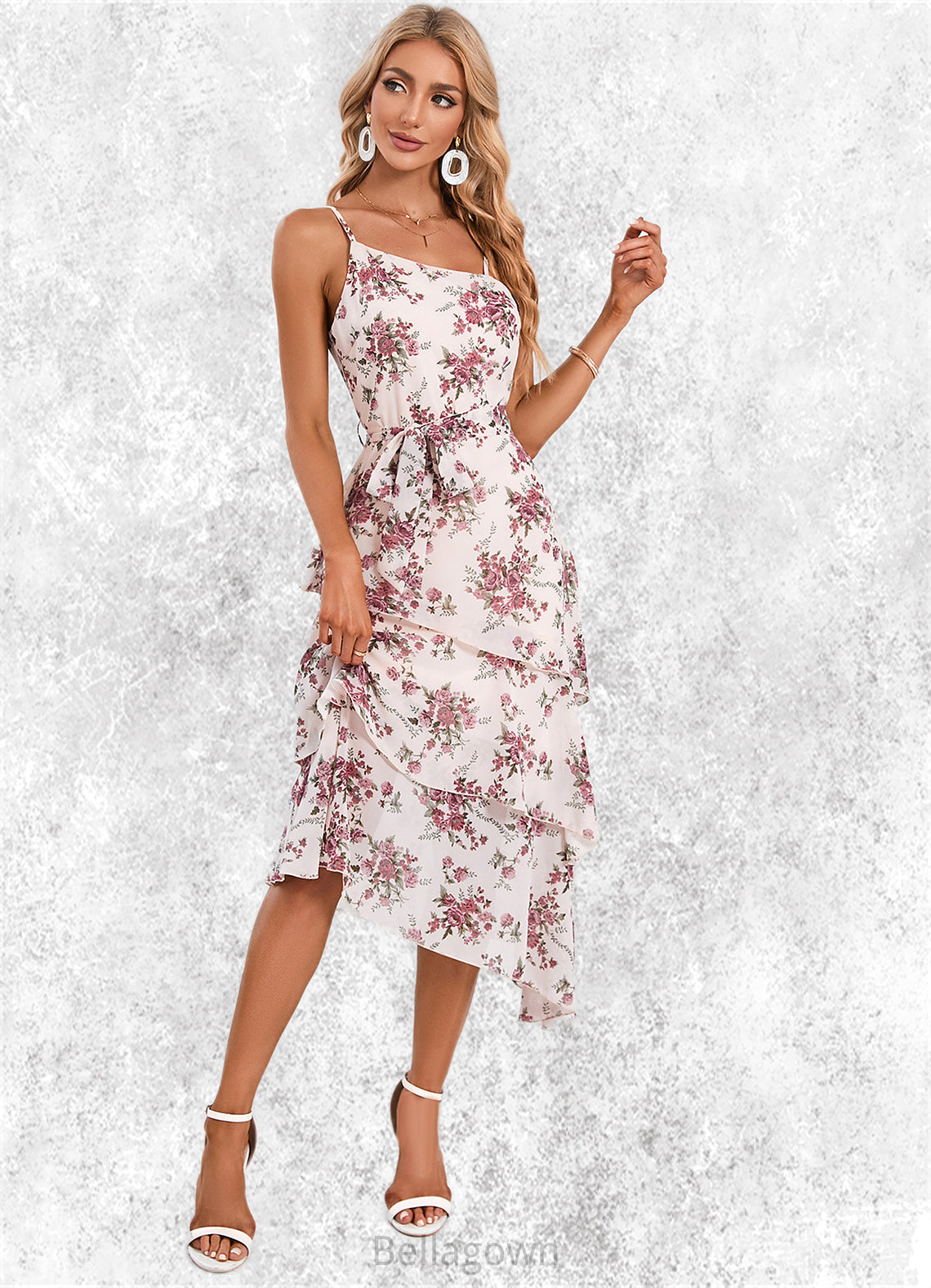 Skyler Floral Print Asymmetrical Elegant A-line Chiffon Asymmetrical Dresses DNP0022338