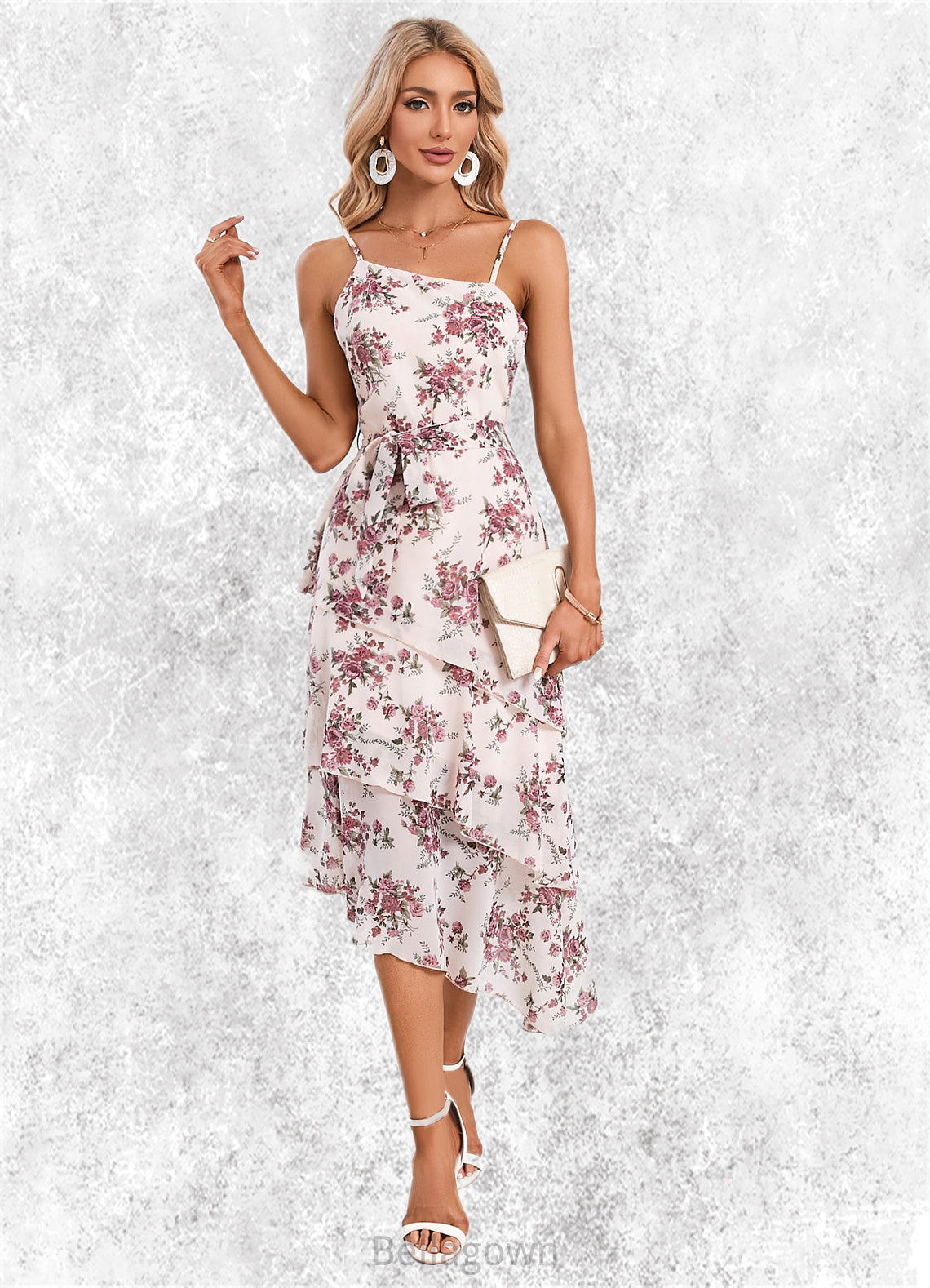 Skyler Floral Print Asymmetrical Elegant A-line Chiffon Asymmetrical Dresses DNP0022338