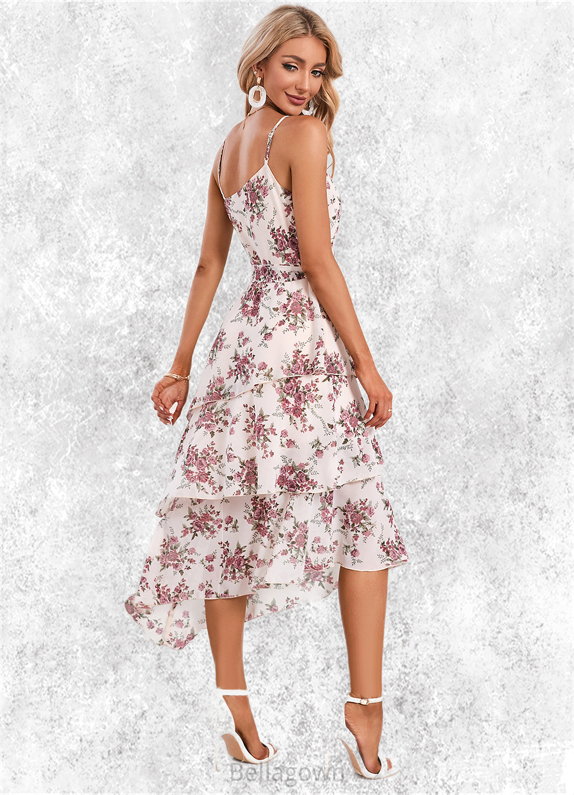 Skyler Floral Print Asymmetrical Elegant A-line Chiffon Asymmetrical Dresses DNP0022338