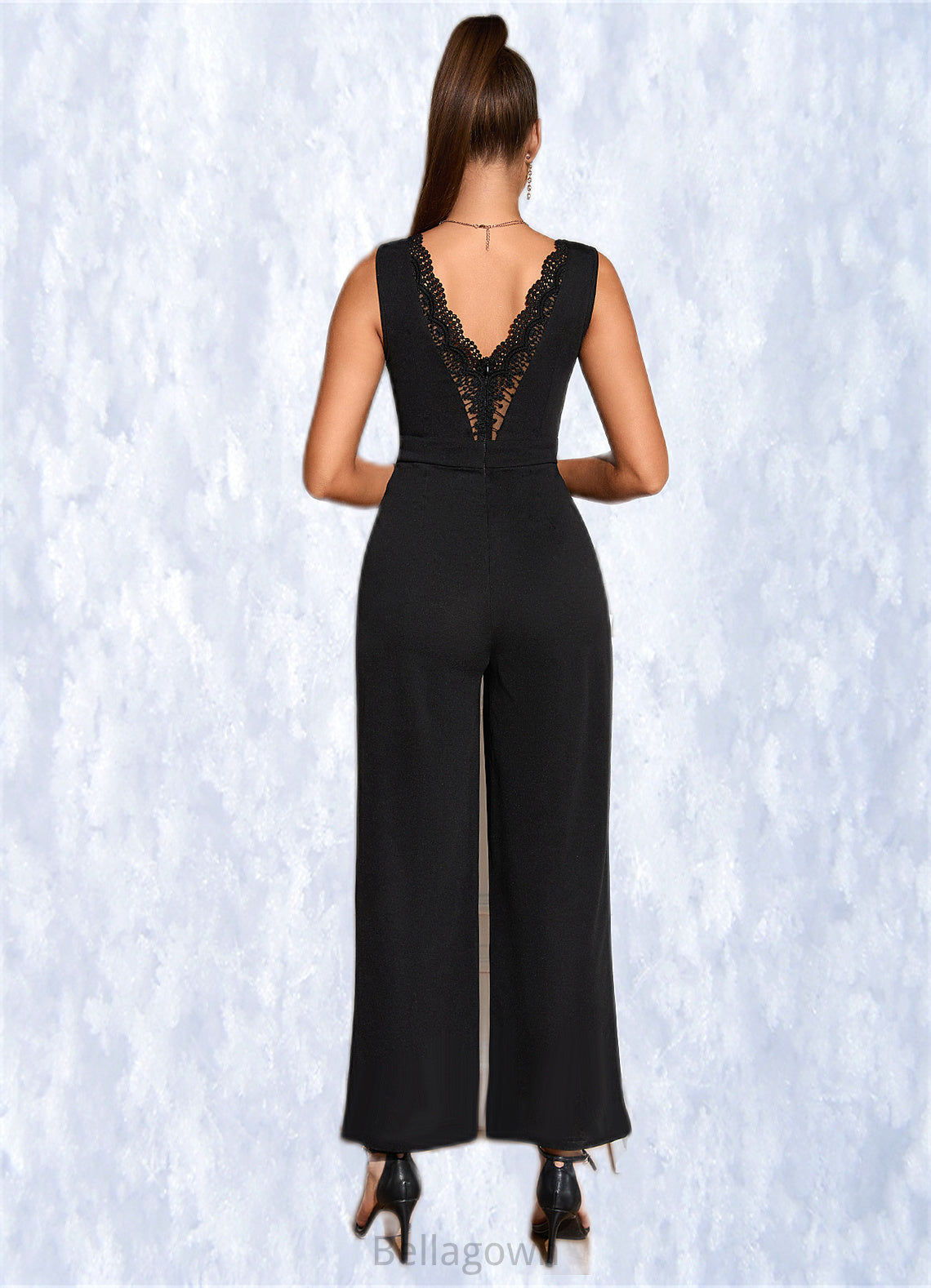 Marissa Jacquard V-Neck Elegant Jumpsuit/Pantsuit Polyester Maxi Dresses DNP0022404