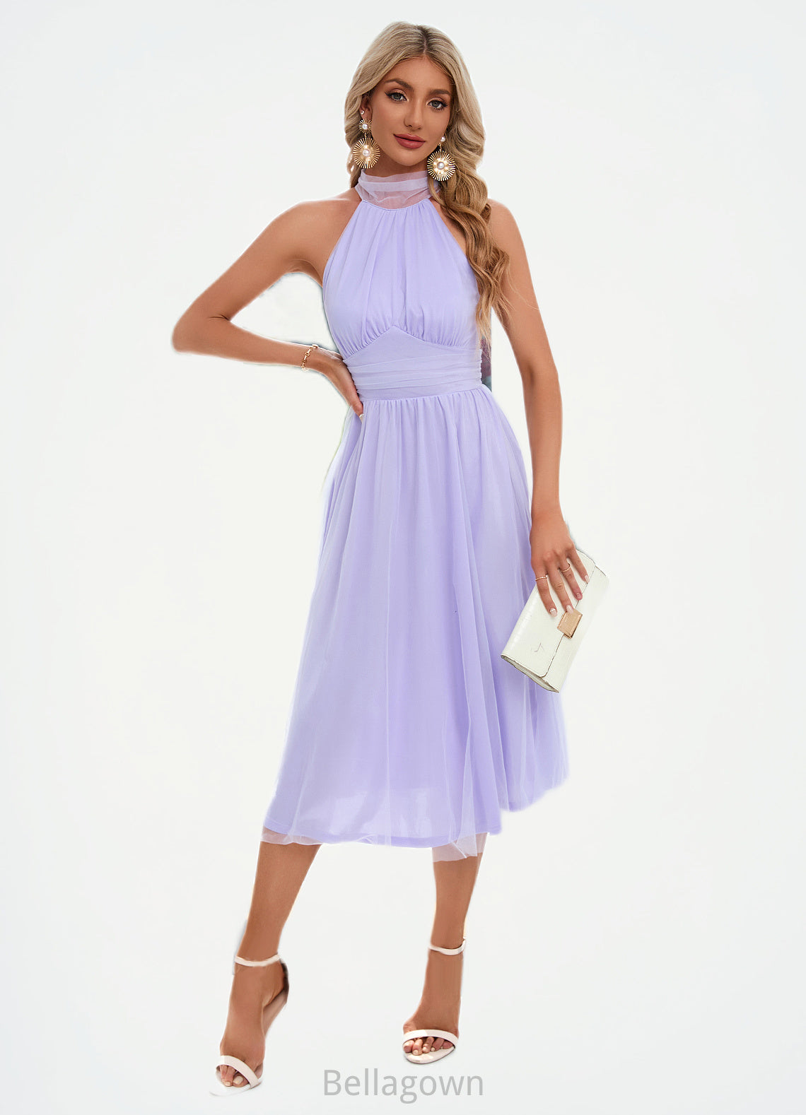 Emmalee Ruffle High Neck Sexy A-line Tulle Midi Dresses DNP0022441