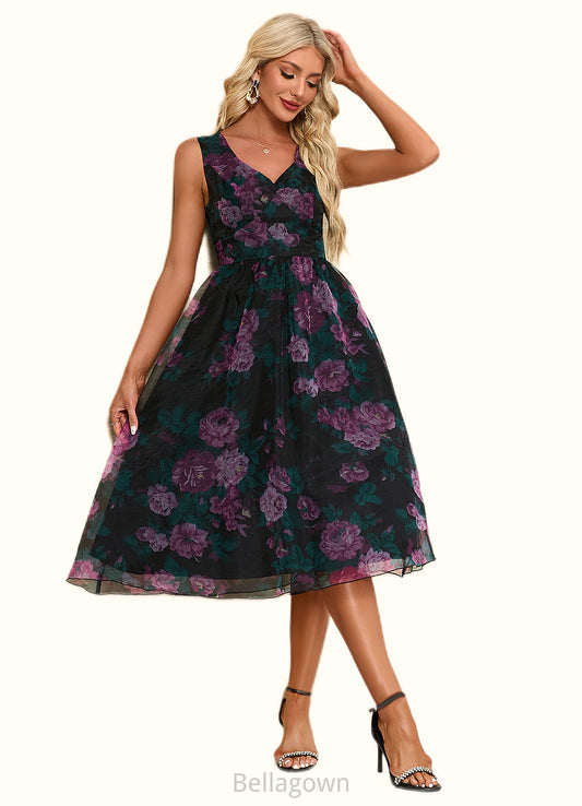 Janet Floral Print Sweetheart Elegant A-line Organza Midi Dresses DNP0022454