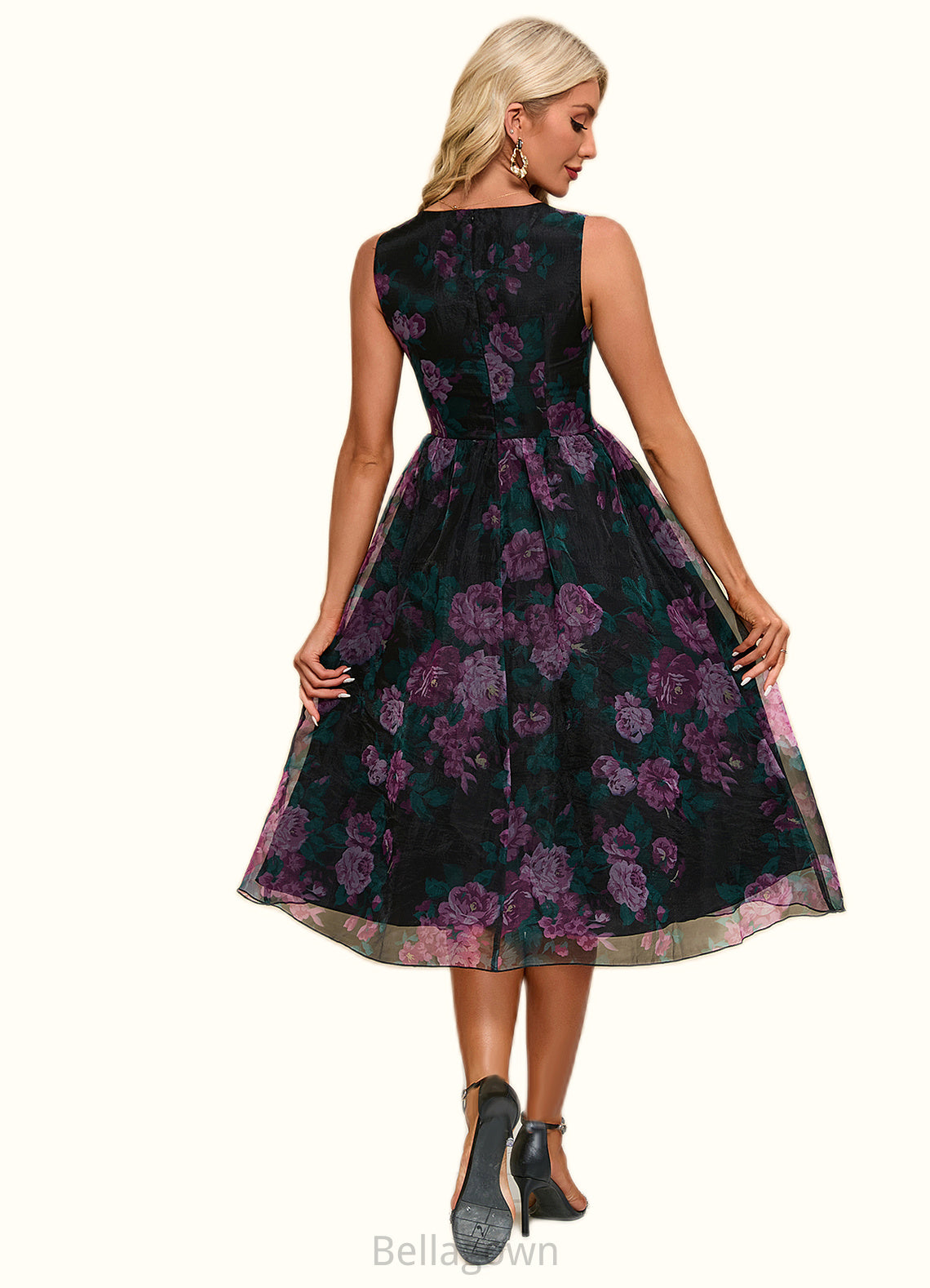 Janet Floral Print Sweetheart Elegant A-line Organza Midi Dresses DNP0022454