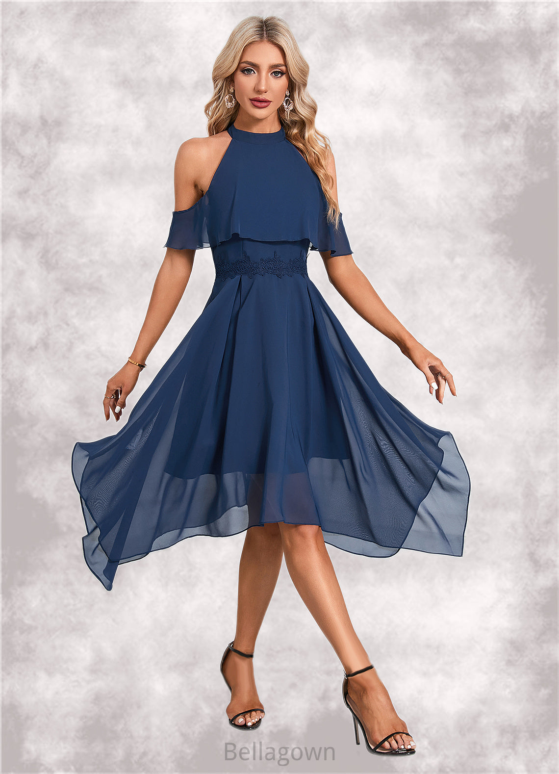 Jakayla Appliques Lace Off the Shoulder Elegant A-line Chiffon Asymmetrical Dresses DNP0022489