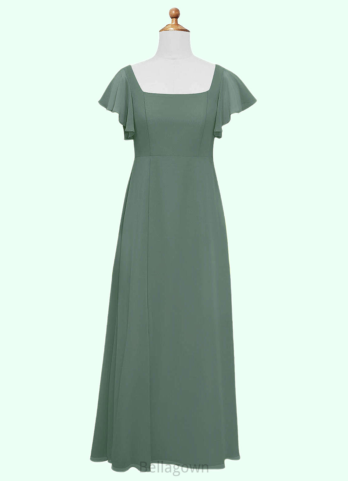 Lindsay A-Line Bow Chiffon Floor-Length Junior Bridesmaid Dress Eucalyptus DNP0022847