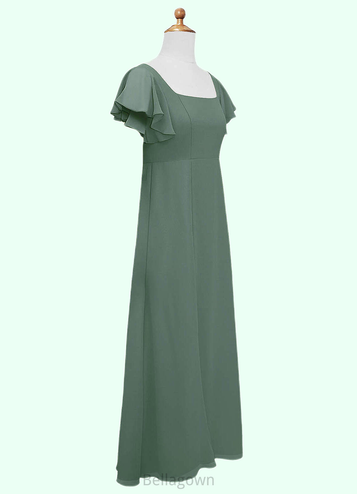 Lindsay A-Line Bow Chiffon Floor-Length Junior Bridesmaid Dress Eucalyptus DNP0022847