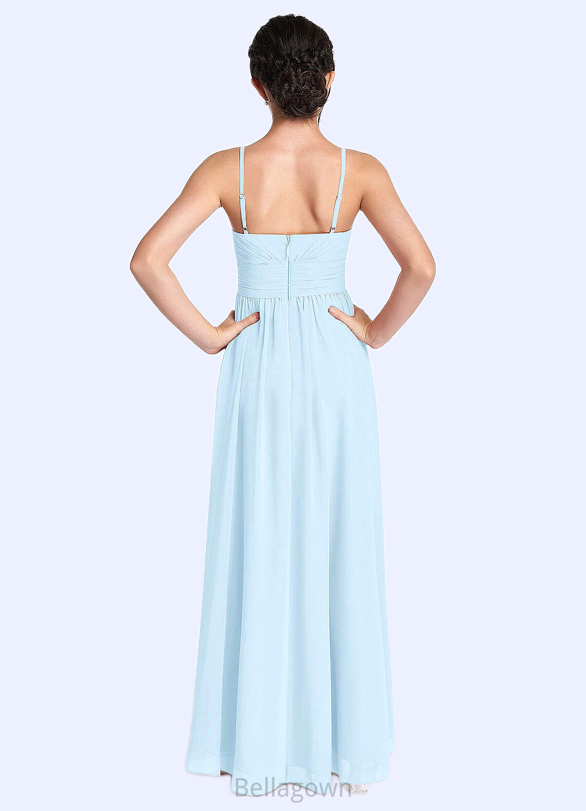 Kiley A-Line Ruched Chiffon Asymmetrical Junior Bridesmaid Dress Sky Blue DNP0022848