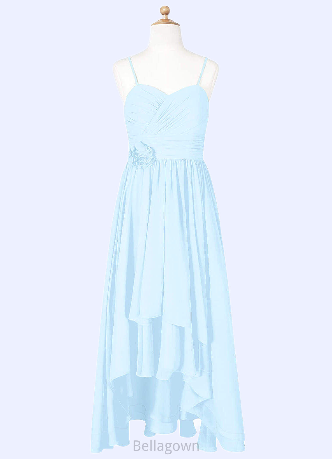 Kiley A-Line Ruched Chiffon Asymmetrical Junior Bridesmaid Dress Sky Blue DNP0022848