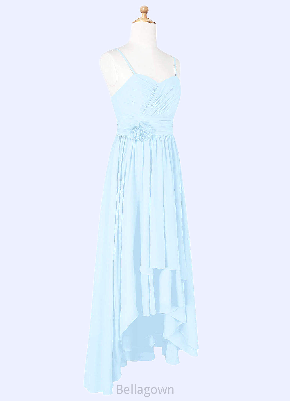 Kiley A-Line Ruched Chiffon Asymmetrical Junior Bridesmaid Dress Sky Blue DNP0022848