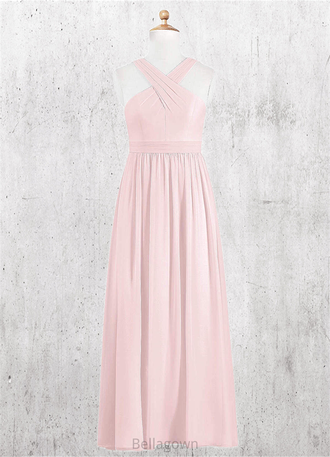 Kenya A-Line Pleated Chiffon Floor-Length Junior Bridesmaid Dress Blushing Pink DNP0022849