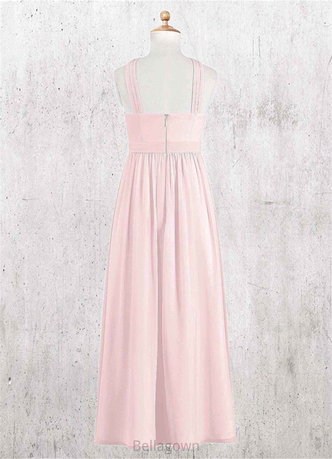 Kenya A-Line Pleated Chiffon Floor-Length Junior Bridesmaid Dress Blushing Pink DNP0022849