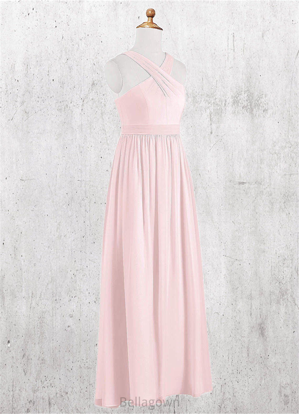 Kenya A-Line Pleated Chiffon Floor-Length Junior Bridesmaid Dress Blushing Pink DNP0022849