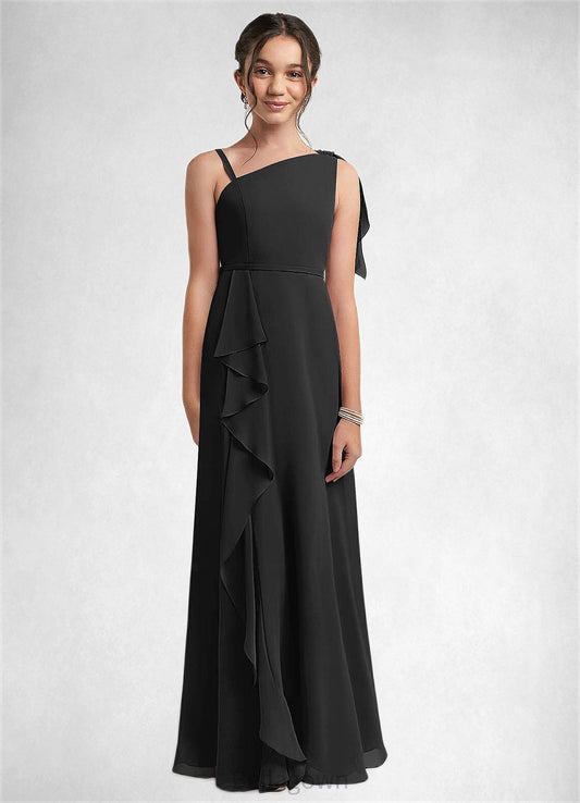 Amiya A-Line Bow Chiffon Floor-Length Junior Bridesmaid Dress black DNP0022850