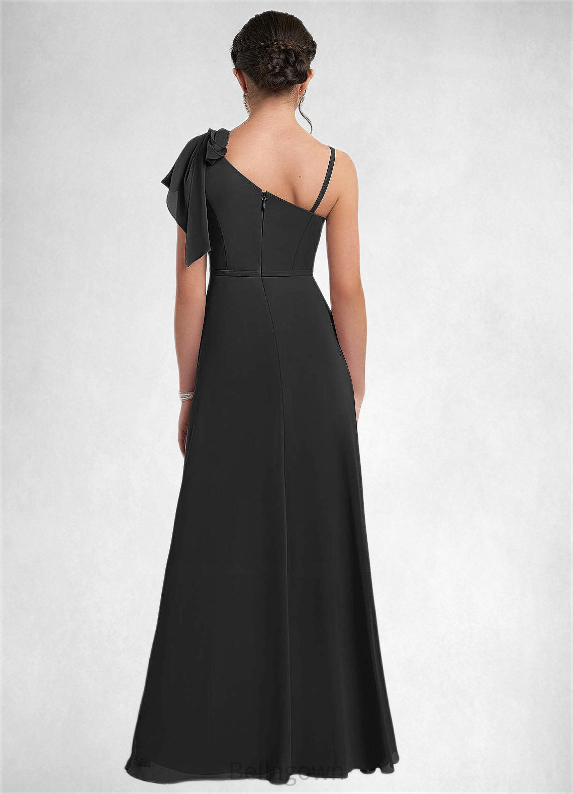 Amiya A-Line Bow Chiffon Floor-Length Junior Bridesmaid Dress black DNP0022850