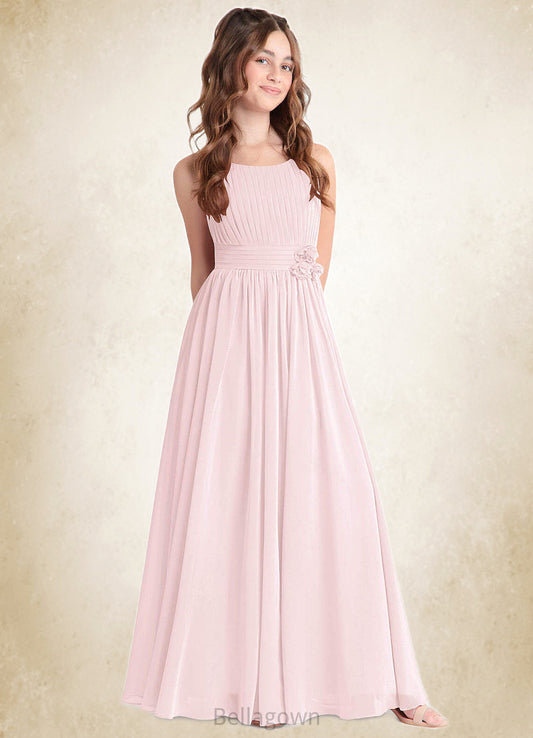 Lea A-Line Floral Chiffon Floor-Length Junior Bridesmaid Dress Blushing Pink DNP0022851