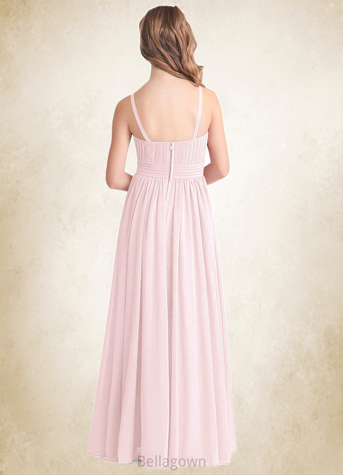 Lea A-Line Floral Chiffon Floor-Length Junior Bridesmaid Dress Blushing Pink DNP0022851