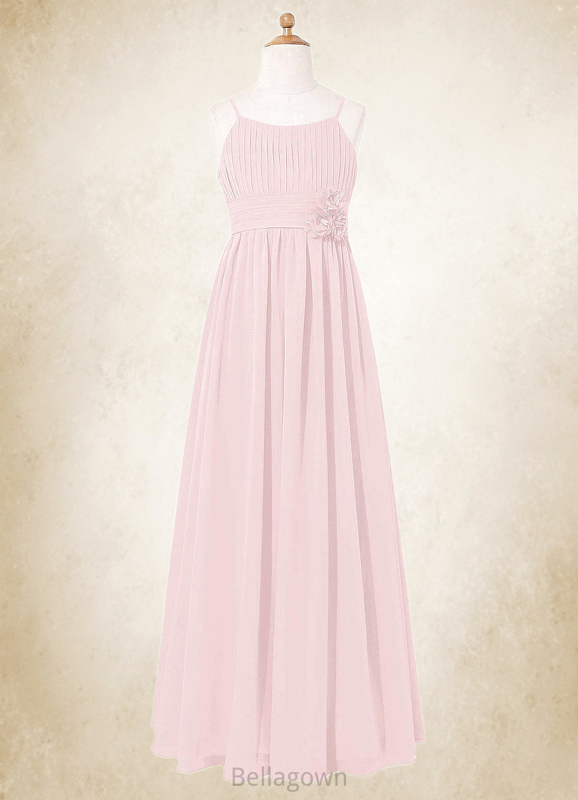 Lea A-Line Floral Chiffon Floor-Length Junior Bridesmaid Dress Blushing Pink DNP0022851