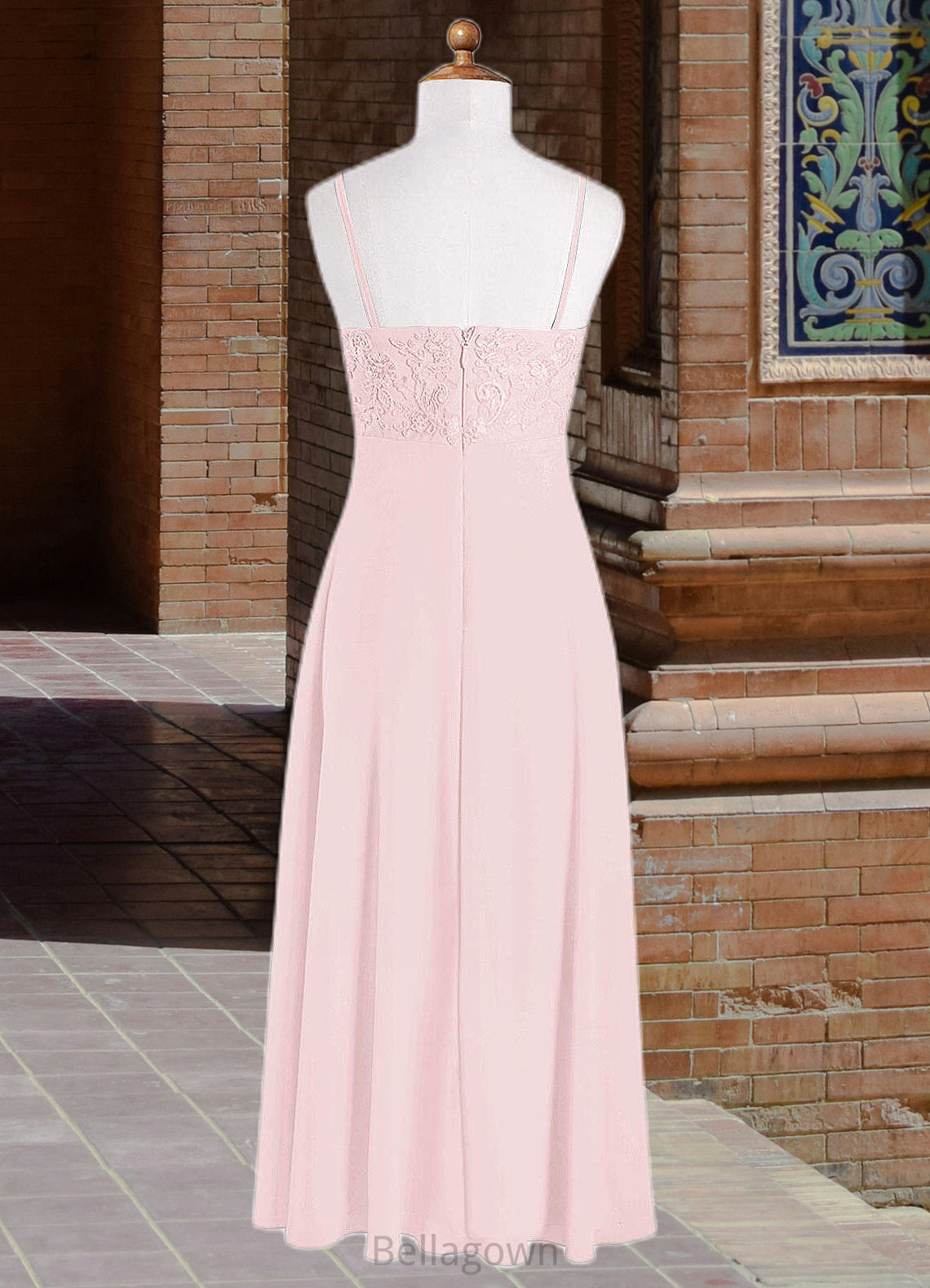 Thalia A-Line Lace Chiffon Floor-Length Junior Bridesmaid Dress Blushing Pink DNP0022853