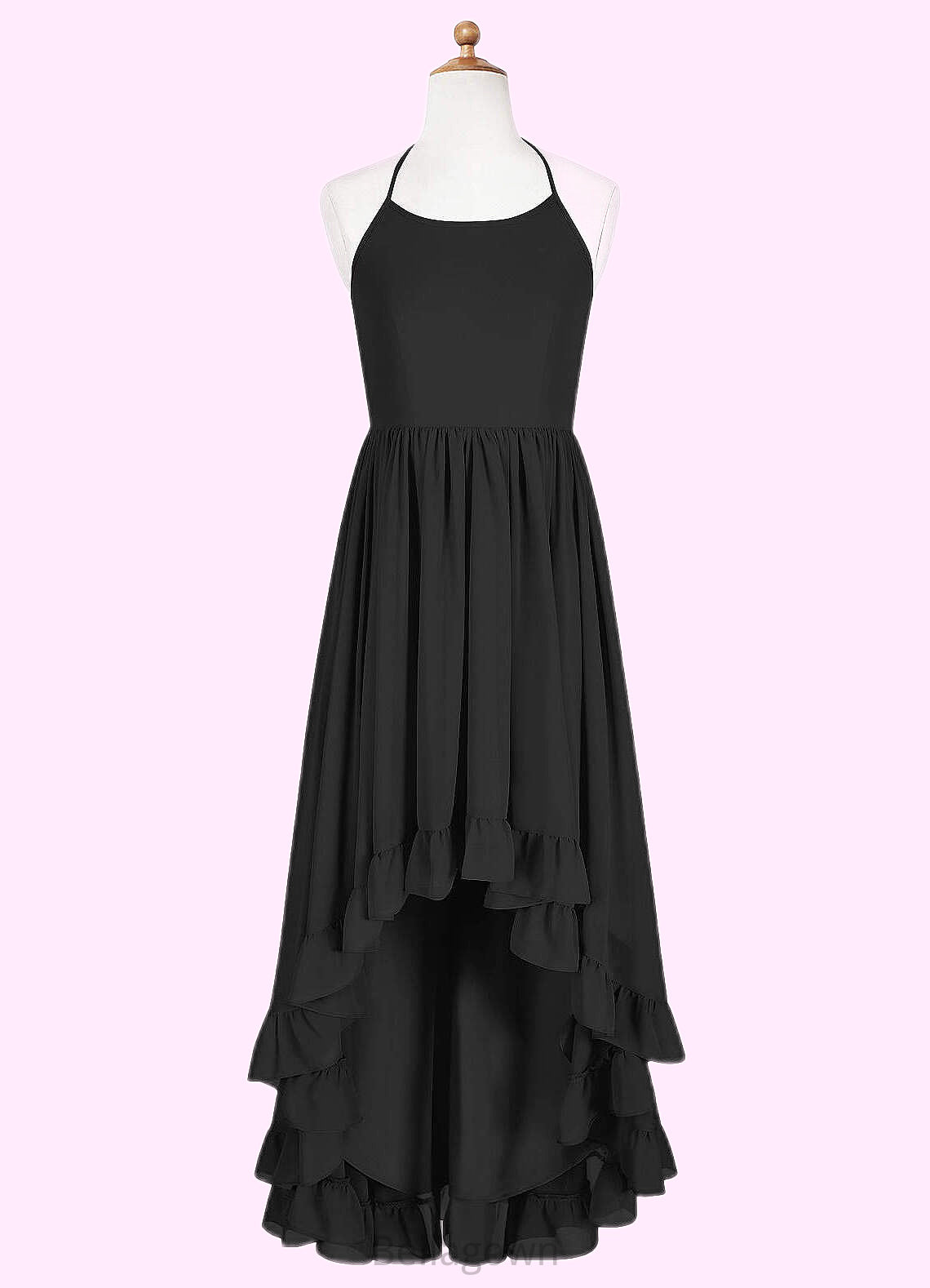 Addisyn A-Line Lace Chiffon Asymmetrical Junior Bridesmaid Dress black DNP0022855