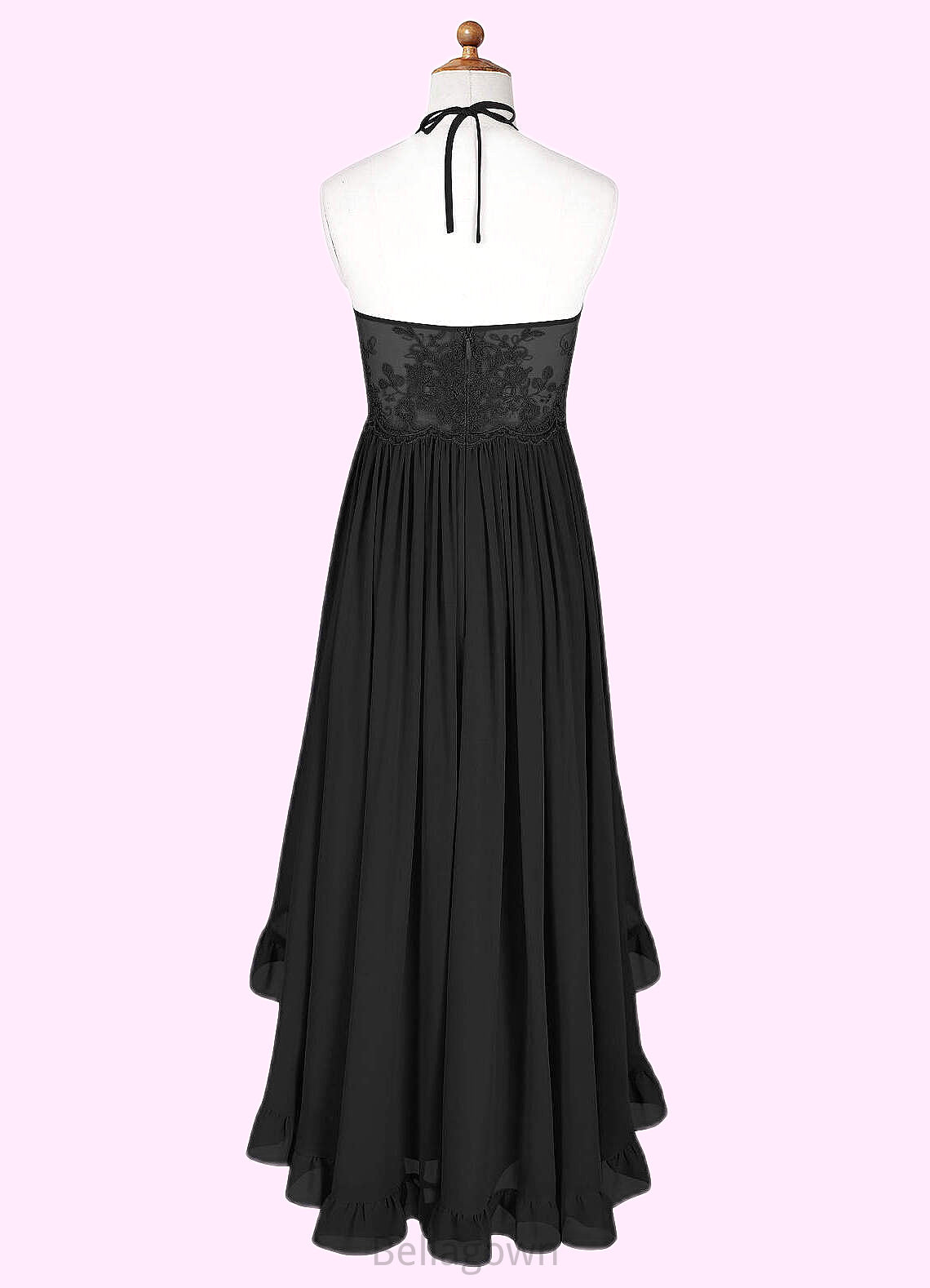 Addisyn A-Line Lace Chiffon Asymmetrical Junior Bridesmaid Dress black DNP0022855