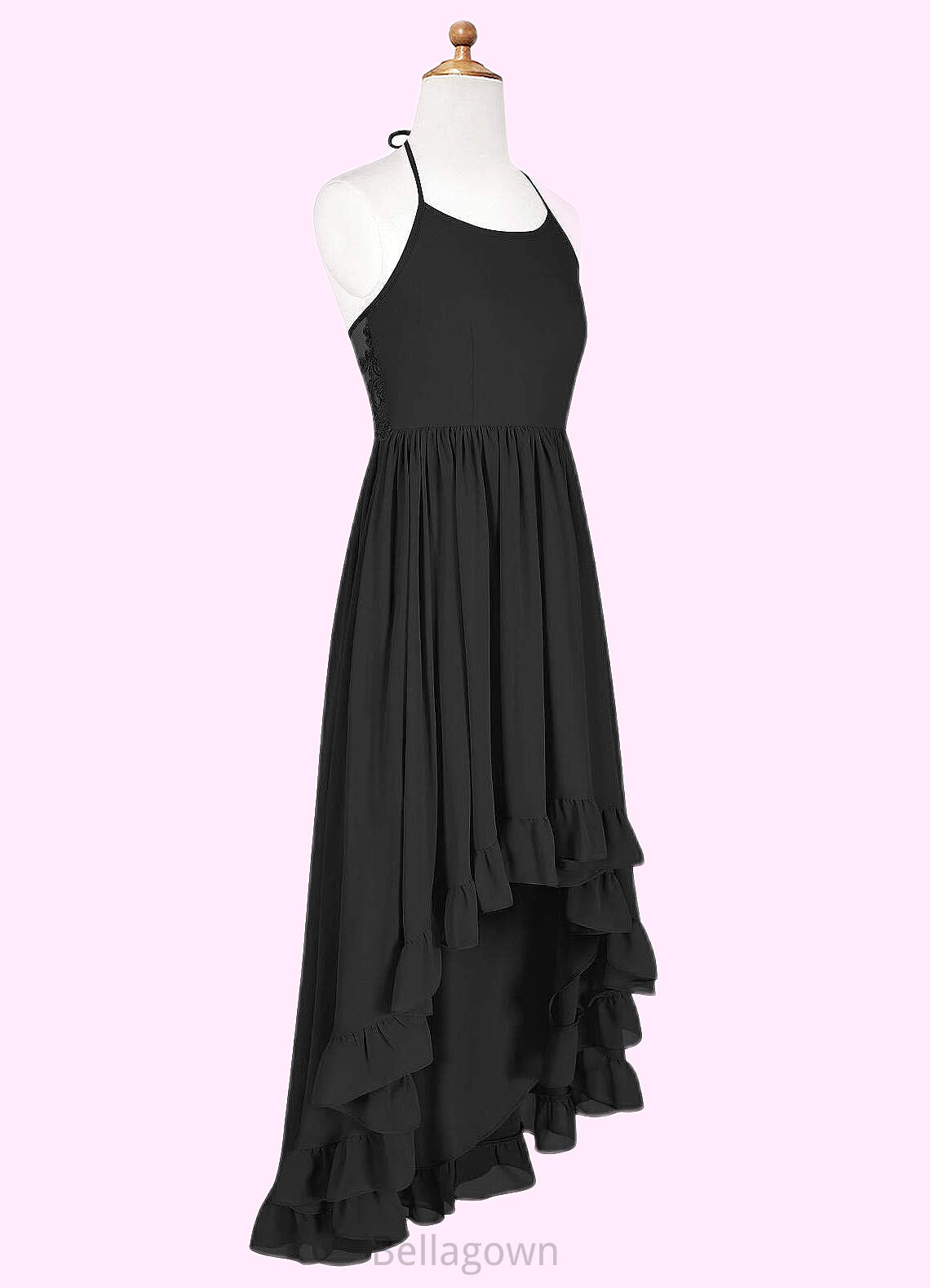 Addisyn A-Line Lace Chiffon Asymmetrical Junior Bridesmaid Dress black DNP0022855