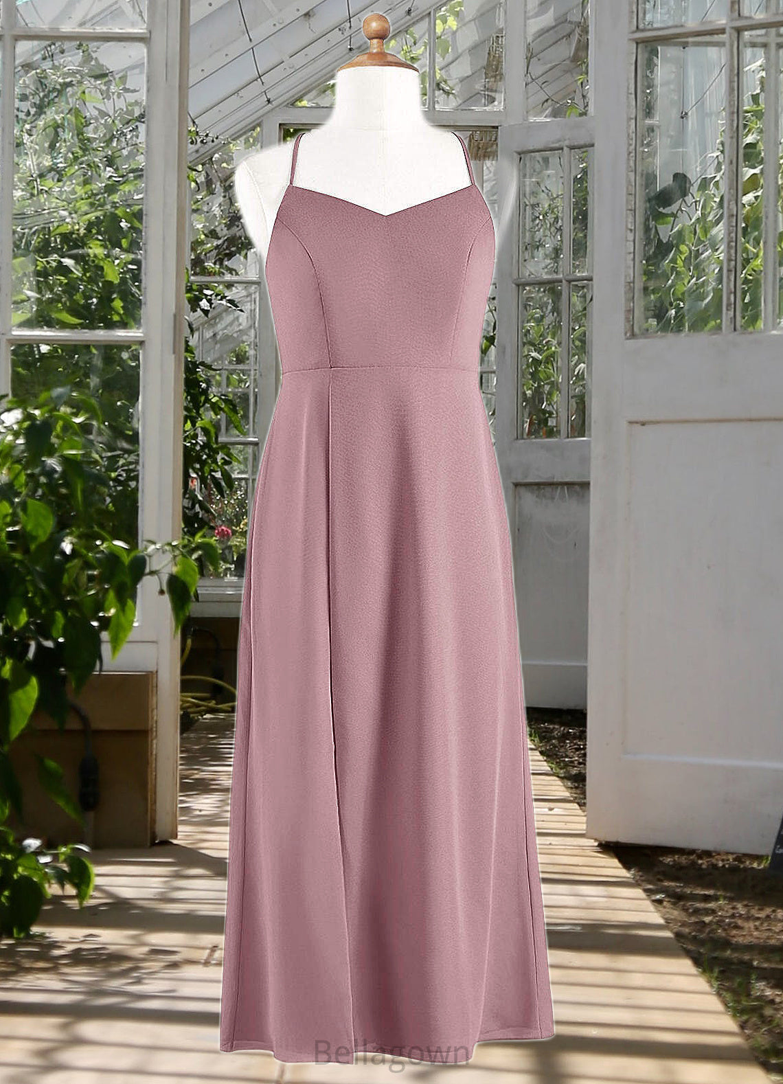 Kenzie A-Line Chiffon Floor-Length Junior Bridesmaid Dress dusty rose DNP0022856