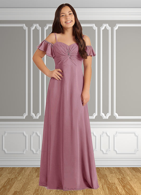 June A-Line Off the Shoulder Chiffon Floor-Length Junior Bridesmaid Dress Vintage Mauve DNP0022859