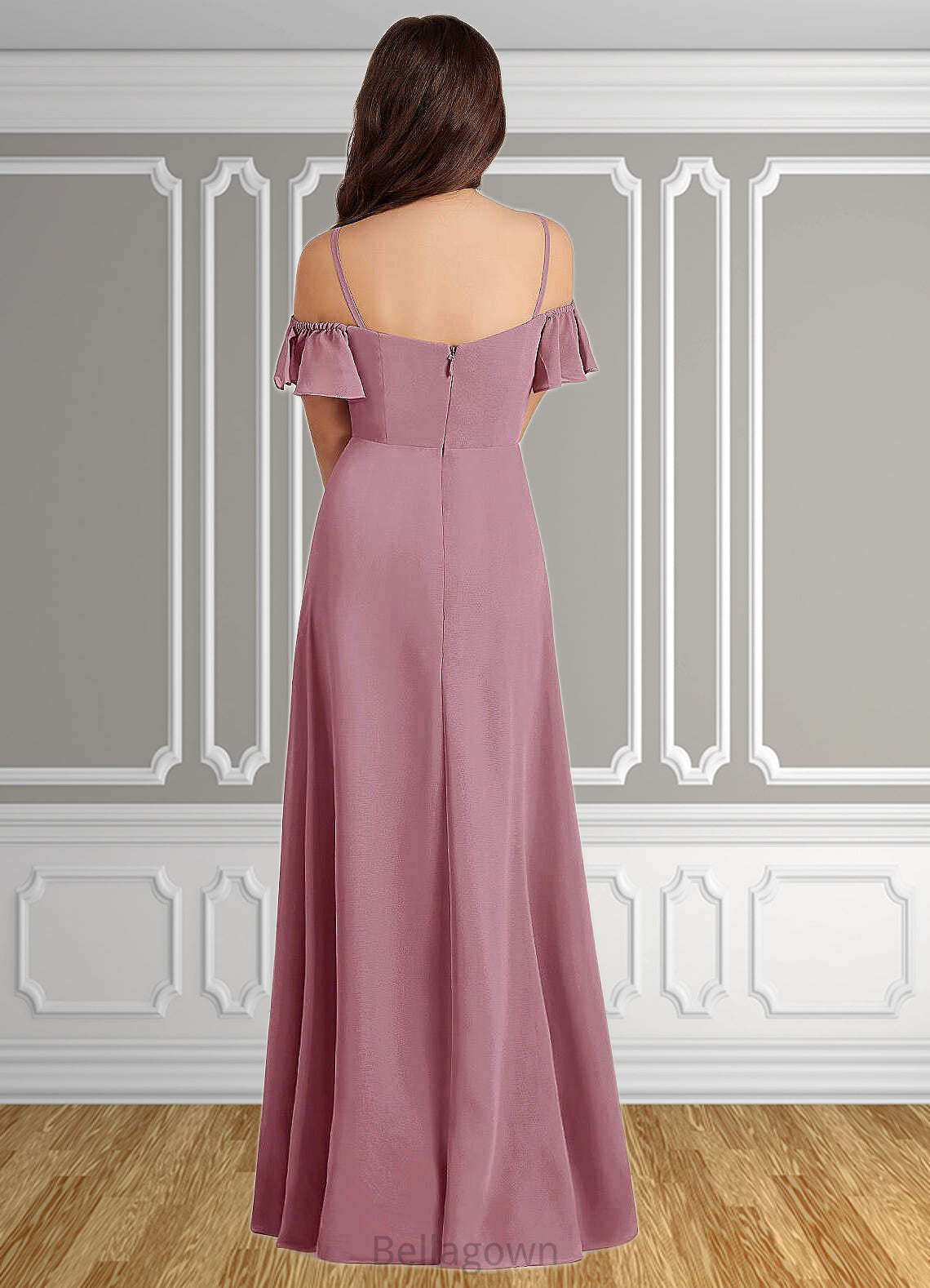 June A-Line Off the Shoulder Chiffon Floor-Length Junior Bridesmaid Dress Vintage Mauve DNP0022859